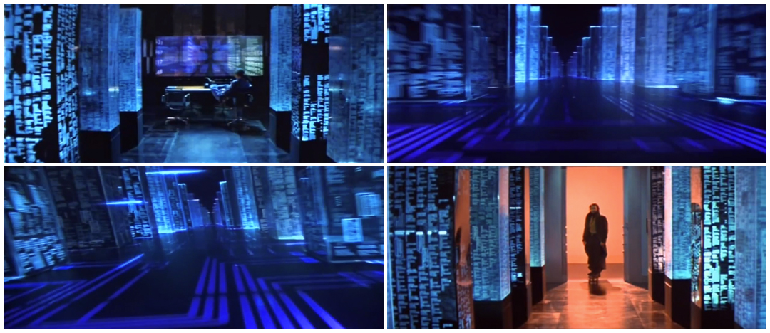 The blue database towers inside the Gibson